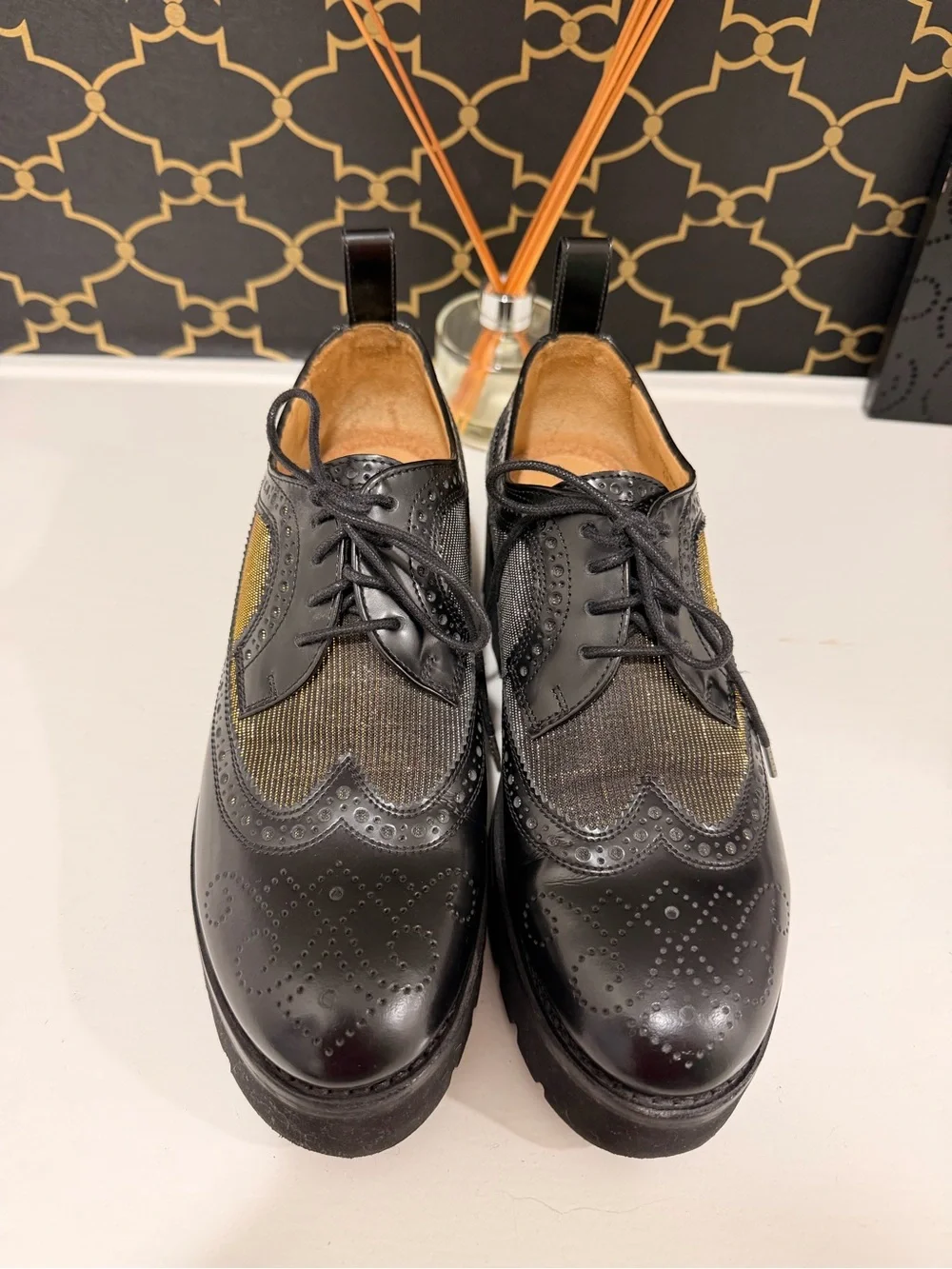 Platform Brogue Lace-Up Shoes in Black